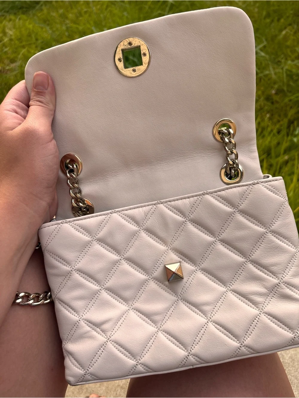 kate spade Quilted Cream Shoulder Bag with Gold Chain